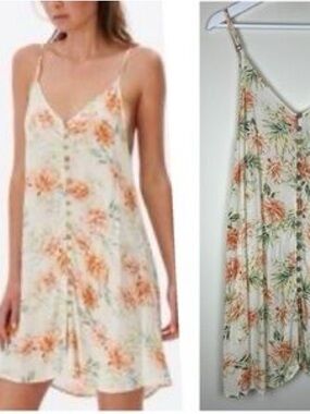 Rip Curl Floral Button Front Cami Tank Top Cream Boho Small